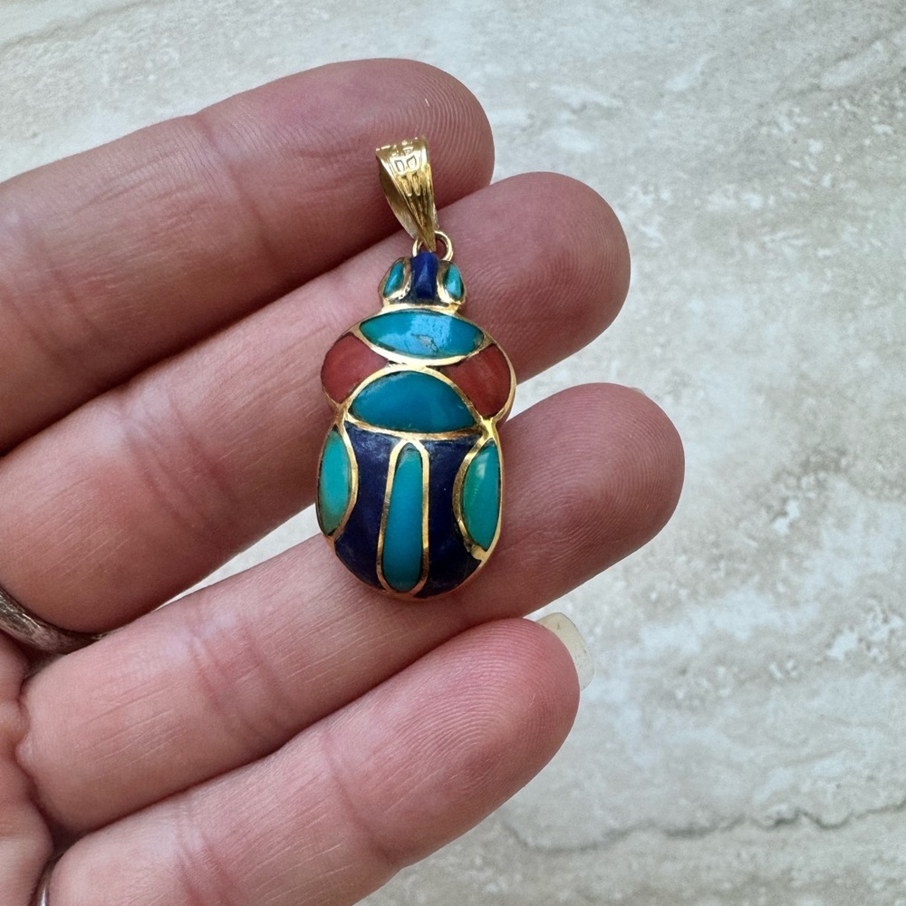 Vintage gold and gemstone scarab pendant